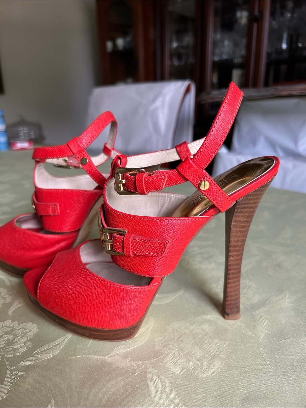 Michael Kors Red Platform Peep-Toe Strappy High Heels